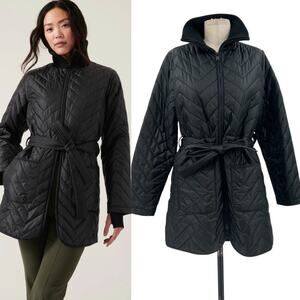 Athleta Mendocino Coat Black Quilted Puffer Belted Size‎ XS